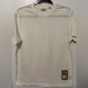 Burberry Cream Short-Sleeve Crewneck T-Shirt with Logo Patch